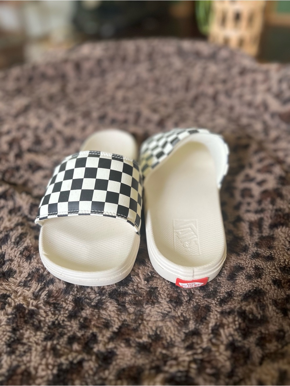 Vans Checkerboard Slide Sandals in Black and White